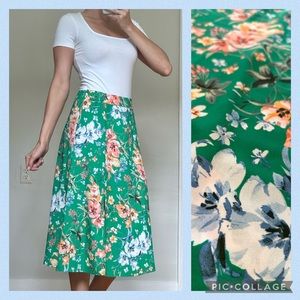 Ann Taylor LOFT Green Floral Midi Skirt